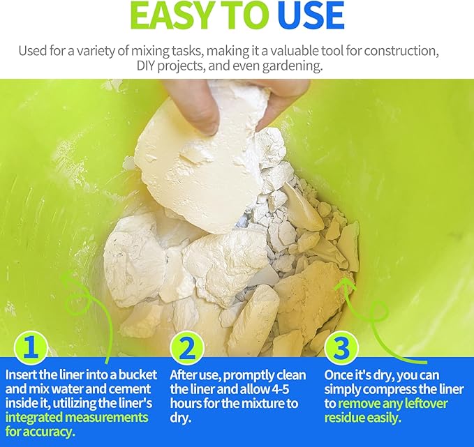 2 Gallon Silicone Bucket Liner with Measurements, 4mm Thick Reusable Flexible Silicone Liner, Leakproof Mixing Bucket for Epoxy Resin, Thinset, Paint, Cement, Concrete, Mud