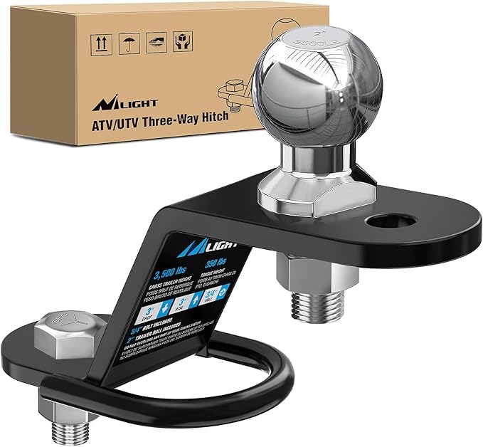 Nilight ATV/UTV Three-Way Hitch with 2 Inch Ball 3500lbs 3 Trailer Hitch Ball Mount Lawn Mover Hitch ATV UTV Trailer Hitch Adapter, 3" Drop/Rise, 3 Mounting Options