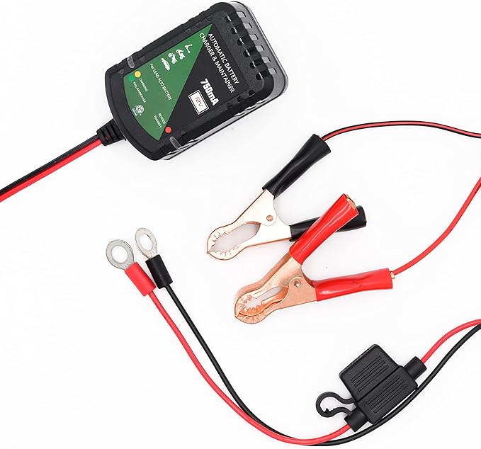 12 Volt Battery Charger 750mA Automatic Battery maintainer trickle Battery Charger Smart Float Charger for Automotive car Motorcycle Lawn Mower Boat ATV Sealed Lead Acid Batteries