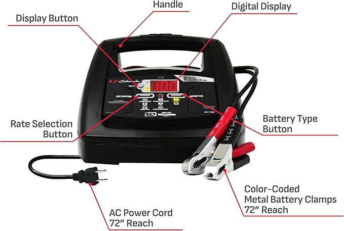 Schumacher Electric 6A Car Battery Charger and 85A Engine Starter, 6-in-1 Solution, Maintainer, 30A Boost, for 6V/12V Power Sport, Automotive, and Marine Batteries, SC1307