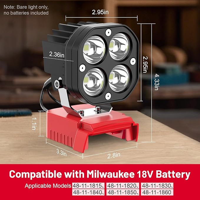 6000LM Work Light Compatible with Milwaukee 18V Battery, Portable 40W LED Light with Low Voltage Protection Adjustable 120° Flashlight Gift for Car Repairing, Workshop, Outdoor, Emergency