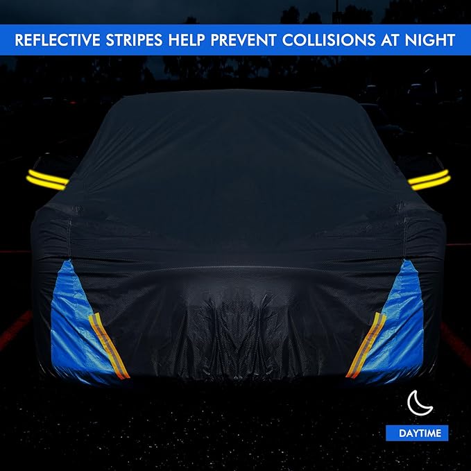 Car Cover Waterproof All Weather, 6 Layers Outdoor Full Exterior Cover Rain Sun UV Snowproof Protection with Zipper Cotton, Mirror Pocket for Chevrolet Silverado