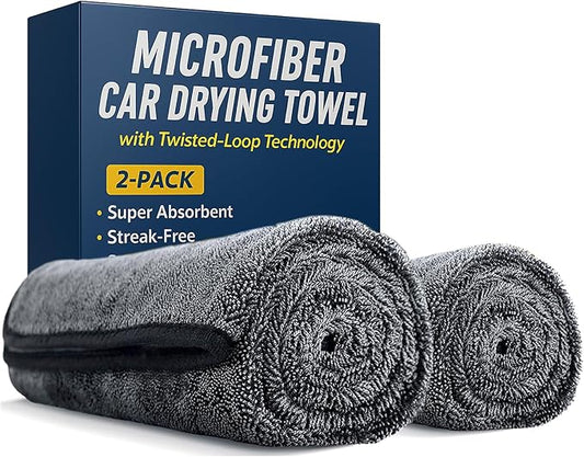 Microfiber Car Drying Towel with Twisted-Loop Technology 2-Pack (Oversized 63"x24" + 35"x24"), Super Absorbent, Streak-Free, Scratch-Free, Lint-Free, Fast Drying Towels for Cars, Trucks, SUVs