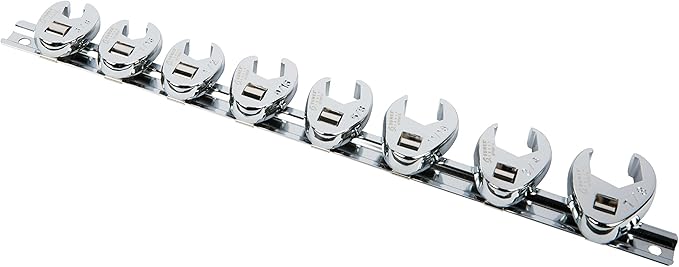 SUNEX TOOLS 9708 3/8-Inch Drive Fractional Crowfoot Flare Nut Wrench Set, 3/8-Inch - 7/8-Inch, Fully Polished, 8-Piece