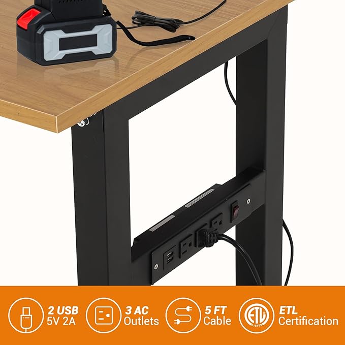 48" Adjustable Workbench with Power Outlet & Wheels, Heavy-Duty 48 x 24 in Work Bench, 2500 lbs Load Capacity for Garage, Workshop & Home