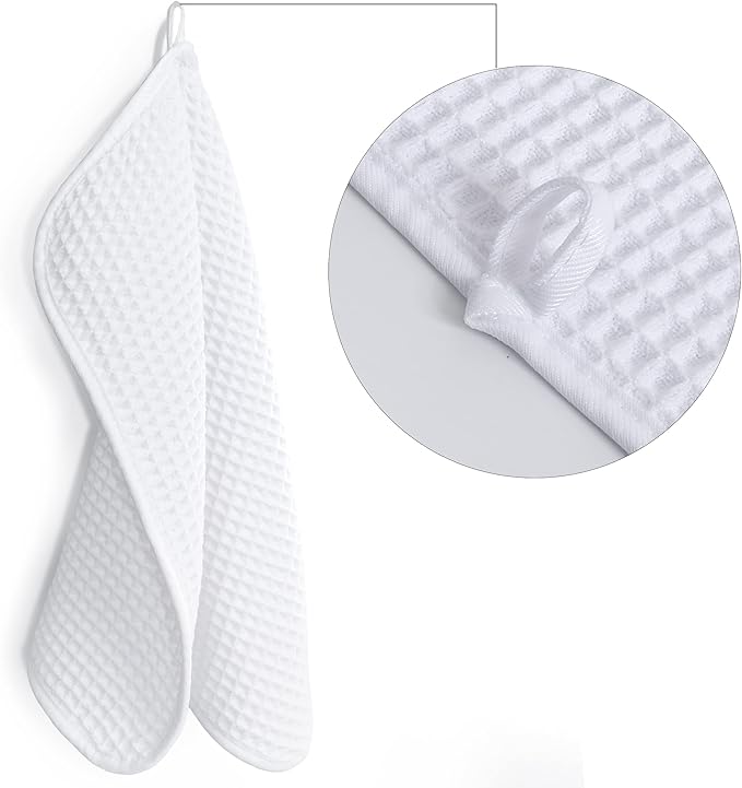 POLYTE 430 GSM Microfiber Lint Free Washcloth Face Towel, 13 x 13 in, 4 Pack (Waffle Weave)