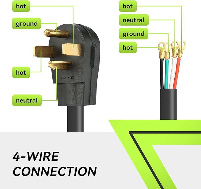 RVMATE 4 Prong SRDT Dryer Cord 5 Feet, 30 Amp Appliance Power Cord (NEMA 14-30P to 4-Wire), 4 Wires with O Ring Terminal Connectors, 100% Copper Wire, ETL Listed