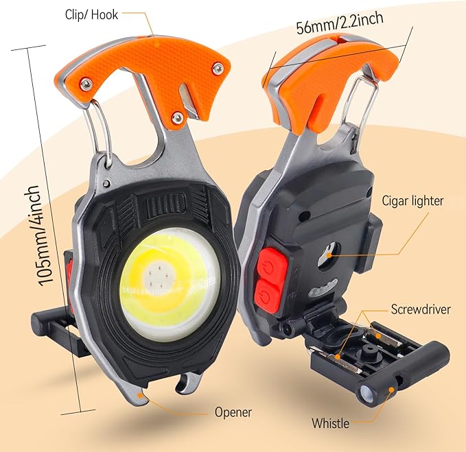 AUTOXBERT LED Keychain Work Light, 2 Pack Rechargeable Keychain Light, 1000LM Multifunction Portable Mini Flashlight with Screwdrivers, Bottle Opener, Whistle