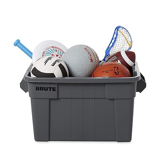 Rubbermaid Commercial Products BRUTE Tote Storage Bin with Lid, 14-Gallon, White, Rugged/Reusable Boxes for Moving/Camping/Garage/Basement Storage, Pack of 6
