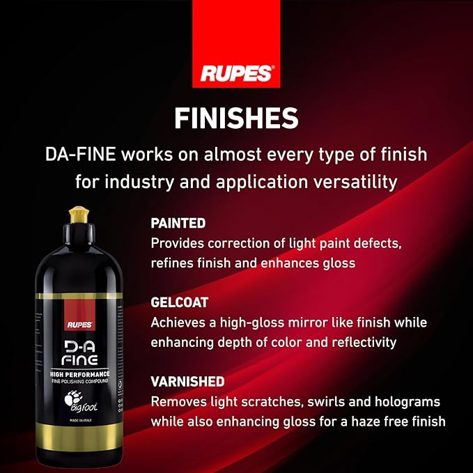 RUPES 9.DAFINE Pack of 6 1000 ml Yellow D-A Fine High Performance Fine Polishing Compounds for Car Detailing & Removing Scratches | High Performance | Micro-Abrasive Technology | Reduces Oxidation