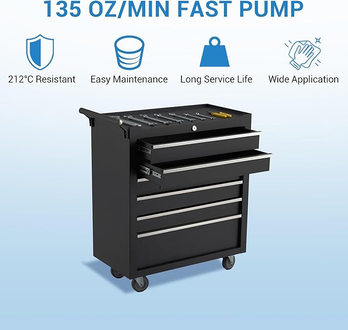 GarveeLife 6-Drawer Tool Box 24" Garage Tool Box with Key Lock and Removable Drawer Liners, Wheeled Design, Suitable for Garages, Warehouses, Workshops, and Repair Shops - Black