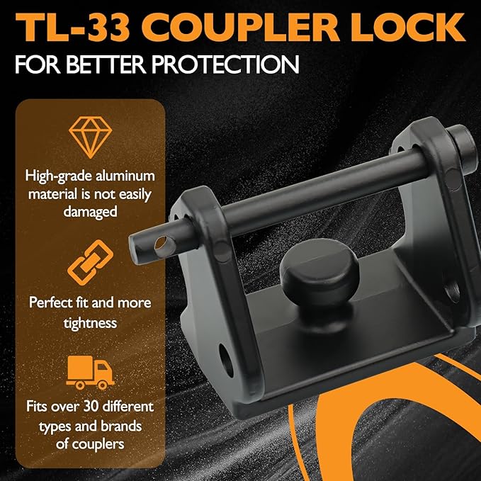 HQPASFY Trailer Hitch Lock, Trailer Coupler Lock with Pin, Coupler Lock Model Tl-33 Trailer Lock,Fits Over 2" to 2-5/16" Couplers - Black