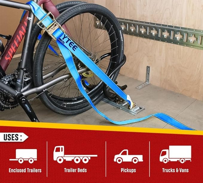 Mytee Products (50 Pack 2'' x 20' E Track Straps w/Spring E-Fittings - Blue Ratchet Etrack Straps w/Heavy Duty 4000 lbs Breaking Strength for Enclosed Trailers, Trucks & Vans