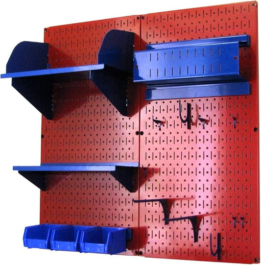 Wall Control Craft & Hobby Pegboard Organizer Storage Kit with Red Pegboard and Blue Accessories