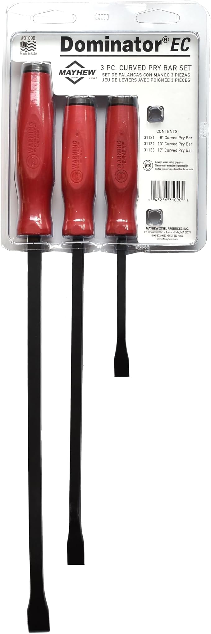 Mayhew Tools 31090 Dominator Economy Curved Pry Bar, Red, Small 3-Piece Set