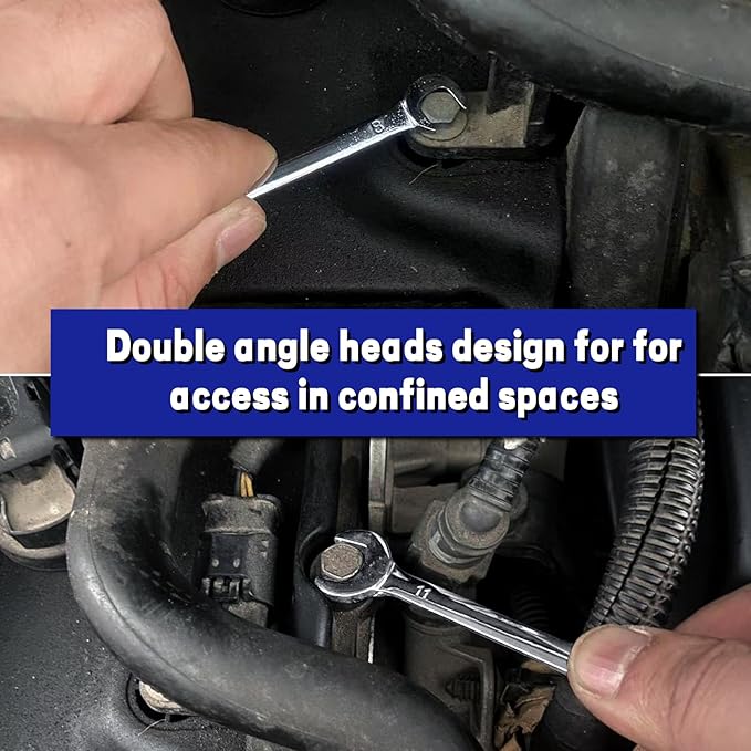 Mini Double Open End Wrench Set Metric 10 Pcs 4mm to 11mm with Portable Storage Pouches Mirror Chrome Finish Super Thin Open Ended Spanner Double Angle Head for Small Fasteners