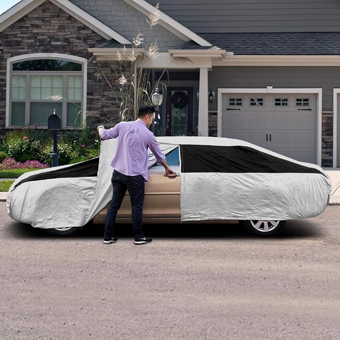 Titan Lightweight Poly 210T Car Cover for Sedans 186-202". Waterproof, UV Protection, Scratch Resistant, Driver-Side Zippered Opening. Fits Camry, Accord and More.