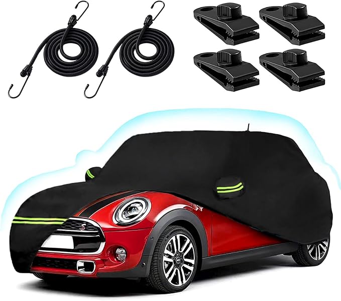 Car Cover for 2014-2025 Mini Cooper/Cooper S/Hardtop/Clubman/Countryman 4 Door, Waterproof All-Weather Protection Full Cooper Car Cover with Cotton Lining and Zipper Door-Black