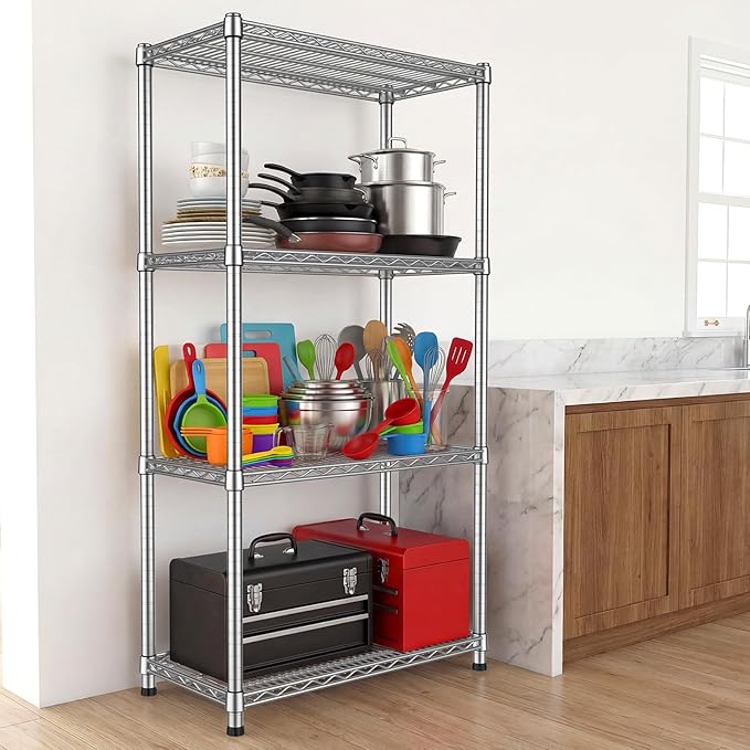 Heavy Duty Metal Wire Shelving Unit Adjustable Industrial Storage Rack Commercial Display Shelves 2200LBS Sturdy Standing Shelf Garage Shelving organization for Home Warehouse 4Tier13.8"Dx30"Wx59.06"H