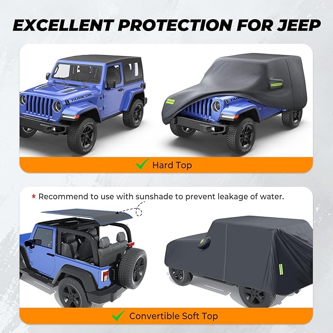 KAKIT 6 Layers Heavy Duty Covers for Jeep 2007-2020 4 Door Waterproof & All Soft Inside with Windproof Strap & Driver Door Zipper