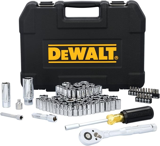 DEWALT Mechanics Tool Set, 84 Piece SAE/Metric Set with Low Profile 72-tooth Ratchet,1/4 Inch Drive (DWMT45424)