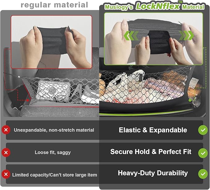 Muslogy Truck Bed Cargo Net Trunk Netting Compatible with 2015-2020 Chevy Suburban | GMC Yukon XL Accessories, Pickup Cargo Organizer SUV Sedan Storage Net w/Heavy Duty Carabiners