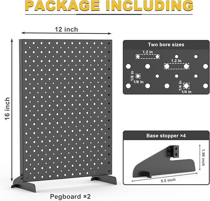 Ultrawall Pegboard Display Stand, Metal Tabletop Pegboard Display, Accessories Rack Organizer for Jewelry, Retail Stores, Craft Shows, 12"X16", 2pcs Black