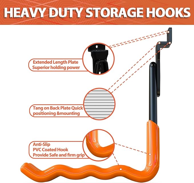 3-H Slatwall Hooks 14 Pack Heavy Duty Multi Sizes, Slatwall Accessories & Hangers Compatible with Proslat Handiwall Crownwall StoreWALL, Garage Slat Wall Hooks for Tools & Daily Items(Orange)