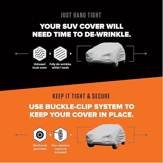Budge Lite SUV Car Cover, Single-Layer Breathable Indoor Dust Proof Protection, Lightweight Non-Abrasive Fabric, Fits SUVs up to 162" L x 59" W x 60" H, Gray