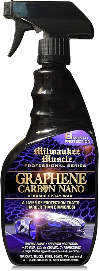 22oz Graphene Ceramic Coating Detail Spray Wax - Milwaukee Muscle - The Best Protection Against Scratches, Swirls, Paint Chips, No Buff, 6 month Protection, Insane Shine, & Stronger than Car Wax