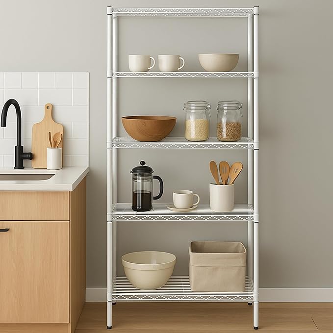 Honey-Can-Do 5-Tier Heavy-Duty Adjustable Shelves, Metal Storage Rack with 200-lb Shelf Capacity, White, 14" W x 36" L x 72" H