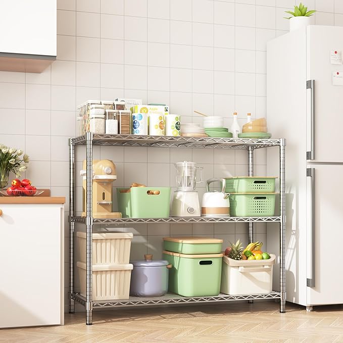 45" W x 20" D x 47" H Heavy Duty Wire Shelving Unit, 3-Tier Utility Storage Rack 1200 lbs Capacity, Adjustable Garage Shelves for Kitchen Garage Pantry, Easy Assembly