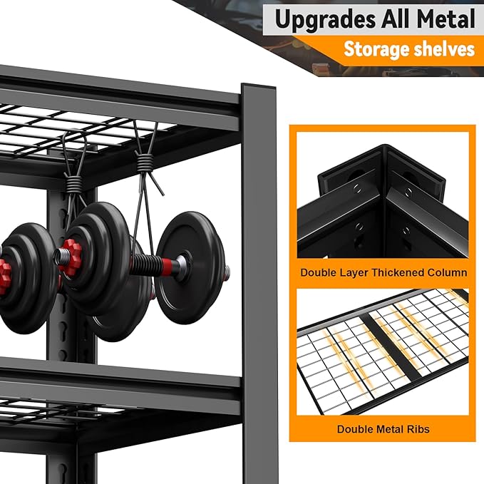 5-Tire Garage Shelving Units Storage Shelves Rack, 72 Inches Height Heavy Duty Adjustable Steel 5000 lbs Metal Shelf for Basement, Garage Organization (Iron Grid Layer, 72" H x 59" W x 24" D)