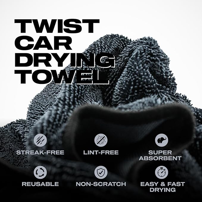 Nasiol Twist Car Drying Towel, Highly Absorbent Quick Dry, Soft Banded Edges - Scratch Free - Double Sided - Safe for Car Paint Microfiber Evo Detailing Towel (35 x 23 inch)