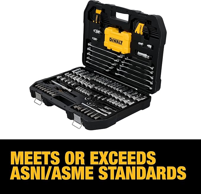 DEWALT 142 Piece Mechanics Tool Set, 1/4 Inch and 3/8 Inch Drive, SAE and Metric (DWMT45425)