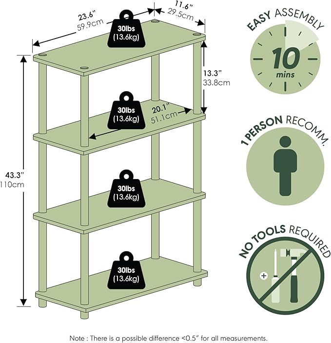 Furinno (99557BE/WH) Turn-N-Tube 4-Tier Multipurpose Shelf Display Rack - Beech/White