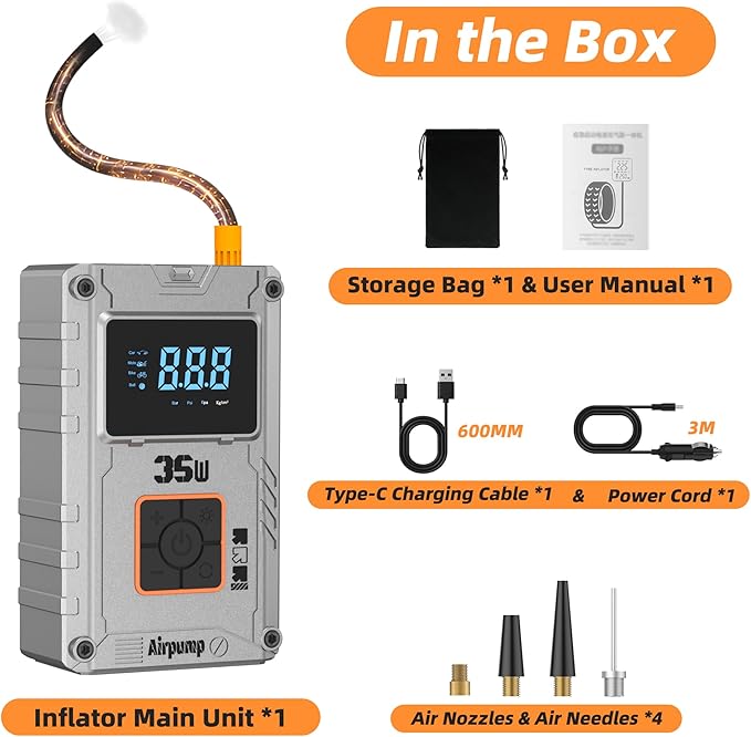 Tire Inflator, 150 PSI Air Compressor with 6000mAh Battery, Car Tire Pump, Air Pump for Car Tires, Bike Inflator, Car Accessories for Cars, Motorcycles & Bikes