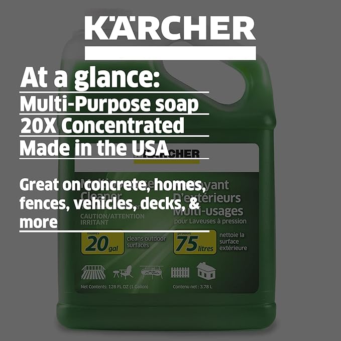 Greenworks 3000 PSI (1.1 GPM) TruBrushless Electric Pressure Washer (PWMA Certified) & Karcher Pressure Washer Multi-Purpose Cleaning Soap Concentrate – for All Outdoor Surfaces – 1 Gallon