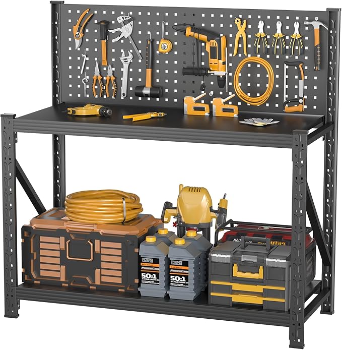 2 Sets Work Bench with Pegboard,Heavy Duty Workbench Adjustable Shelves,Tool Cart,Work Table for Garage Warehouse47.2 H*47.09" W*19" D