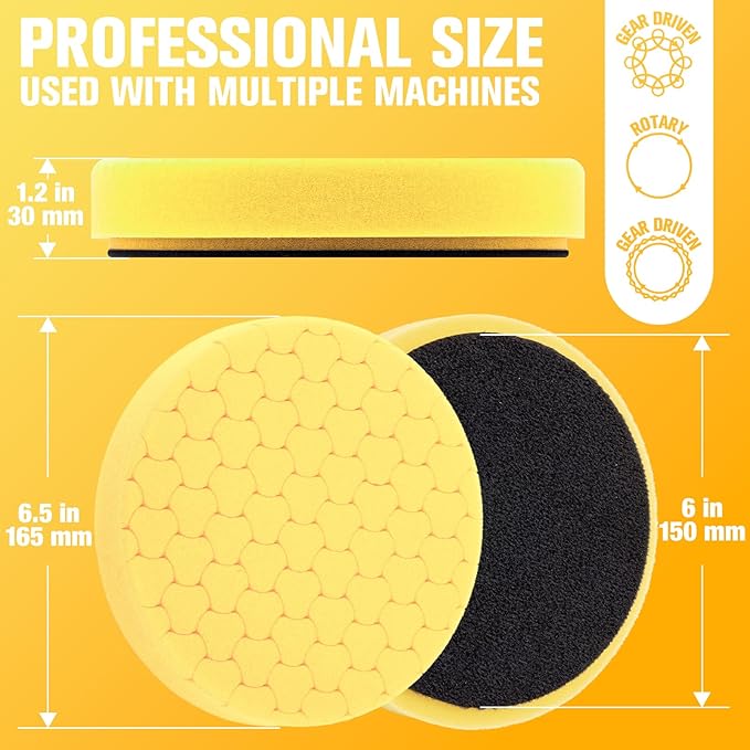 Yellow Polish Pad, Buffing Polishing Pads, 1Pc 6.5 Inch Face for 6 Inch 150mm Backing Plate Compound Buffing Sponge Pads for Car Buffer Polisher Compounding, Polishing and Waxing