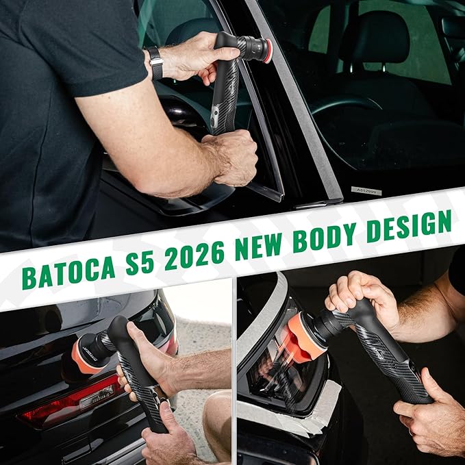 BATOCA S5 Cordless Mini Car Polisher Buffer Sander Dual Action Rotary Polishing Machine for Car Motorcycle Detailing Polish Buffing 1inch 2inch 3inch Polishing Pad Kit with 2x 12V Battery 2000-5500RPM