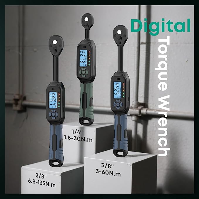 Digital Torque Wrench| ±2% Accuracy | Dual Alarm System | Short Handle Design | Electronic Torque Wrench Digital for Bicycle Moto/Auto Green1 1/4" 1.5-30 N.m