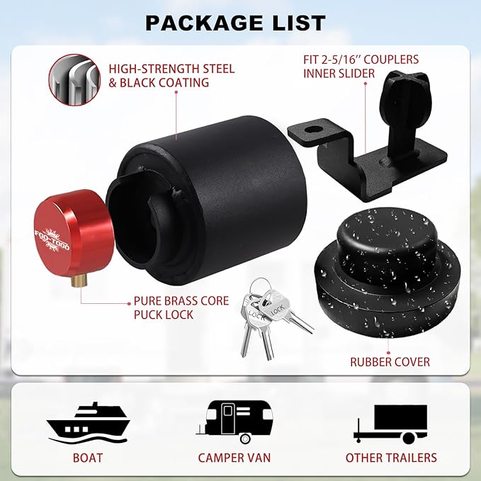2025 Upgraded Trailer Hitch Lock for 2 5/16" Trailer Couplers, Heavy-Duty Anti Theft Trailer Coupler Locks,Rustproof Steel Tow Lock Trailer Tongue Lock for RV, Trailers, Boat, Camper, Caravan