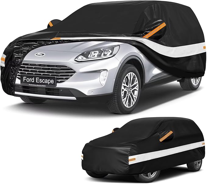 10 Layers SUV Car Cover Custom Fit for Ford Escape (2000-2026), Waterproof All Weather for Automobiles, Outdoor Full Cover Sun Dust Rain Protection with Cotton. Black
