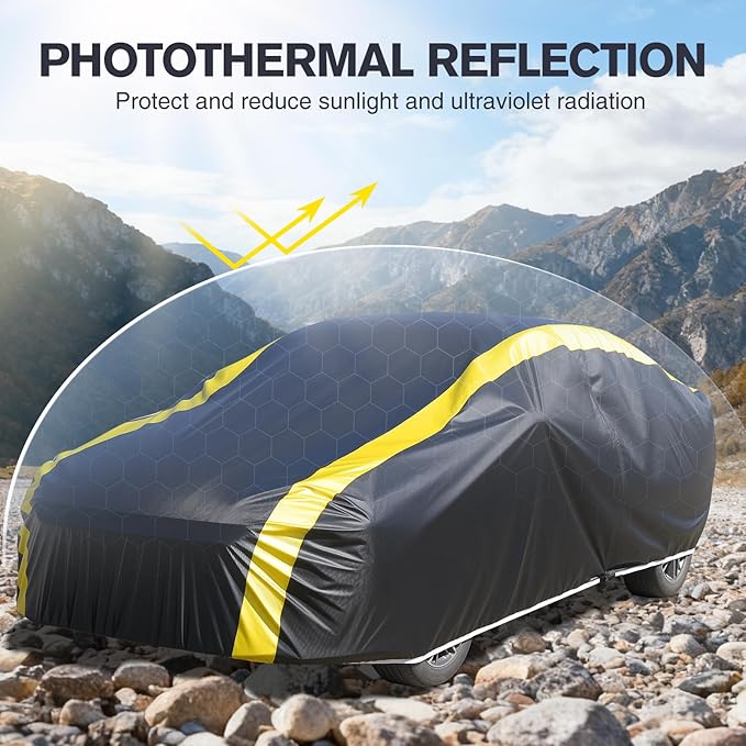 DINGHAO Car Cover Waterproof All Weather with Hot Stitching for Automobiles,6 Layers Outdoor Full Exterior Cover Sun UV Rain Snow Wind Protection Fit for 201"(201 * 75 * 59 inch) Sedan
