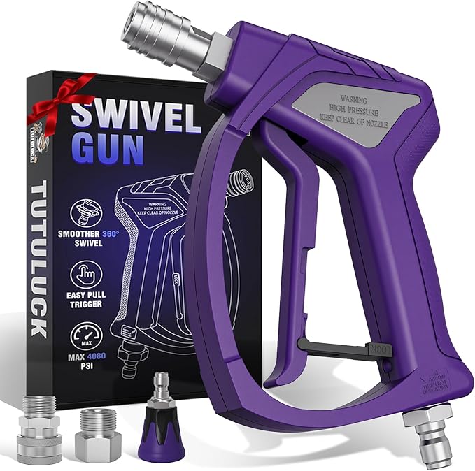 TUTULUCK® Swivel Gun Pro - High Pressure Trigger with 3/8" Male Plug, 1/4” Stainless Steel Automatic Quick Connect Coupler, 25° Nozzle Guard - Power Washer Gun with M22 Fittings