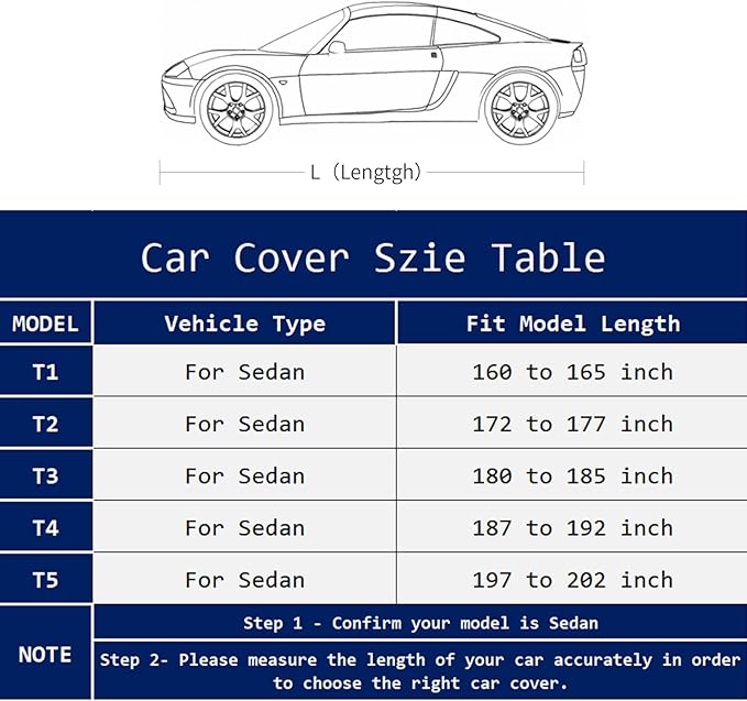 Car Cover Waterproof All Weather,Car Covers for Automobiles with Driver Door Zipper,Outdoor Car Cover Rain,Snow and UV Protection with Waterproof Adhesive Strip, Fit Sedan-Length 197" to 202"