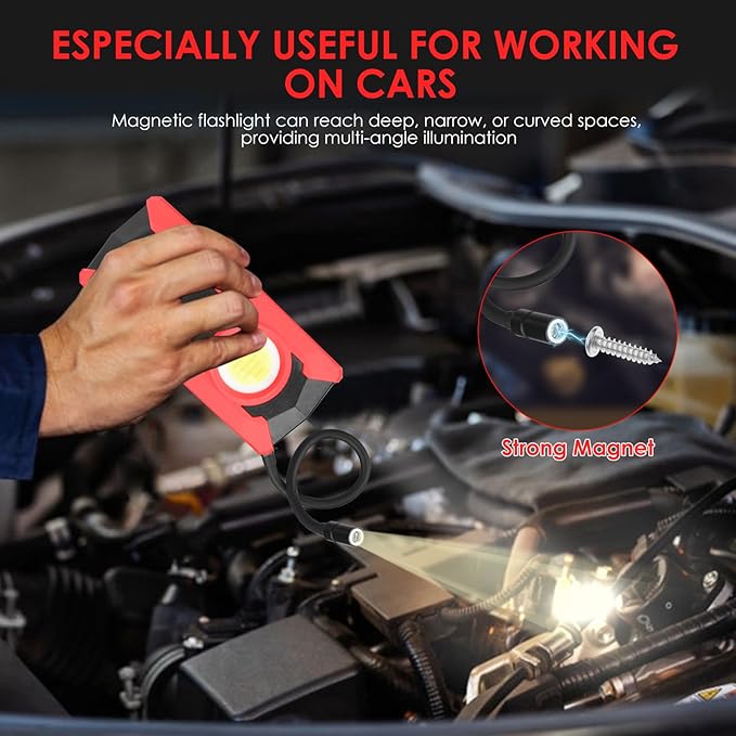 Rechargeable LED Work Light, OTYTY 40W 2000LM Magnetic Work Light Battery Powered Portable Flood Light with Gooseneck Flashlight for Car Repairing, Camping, Inspection (GFR)
