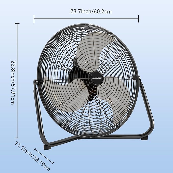20 Inch Floor Fan Pro Series - High Velocity Floor Fan for Commercial, Residential, Warehouse, Covered Patio, Shop, Garage, Barn, 3 Speed 360-Degree Tilt 5300 CFM UL Safety Listed