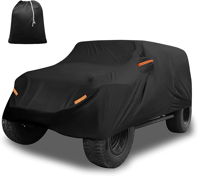 X AUTOHAUX Car Cover for Jeep Wrangler 4DR 2007-2017 Aluminum Film Outdoor Waterproof Sun Rain Snow Hail Protection with Driver Door Zipper